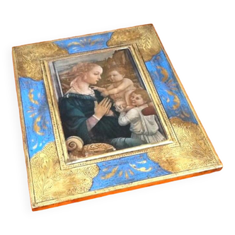 Polychrome religious icon to hang The Virgin and Child