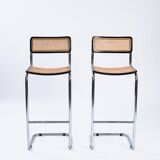 Lot de 2 tabourets de bar Bauhaus en osier