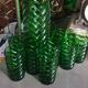 Vintage service decanter 8 glasses green bottle twisted model