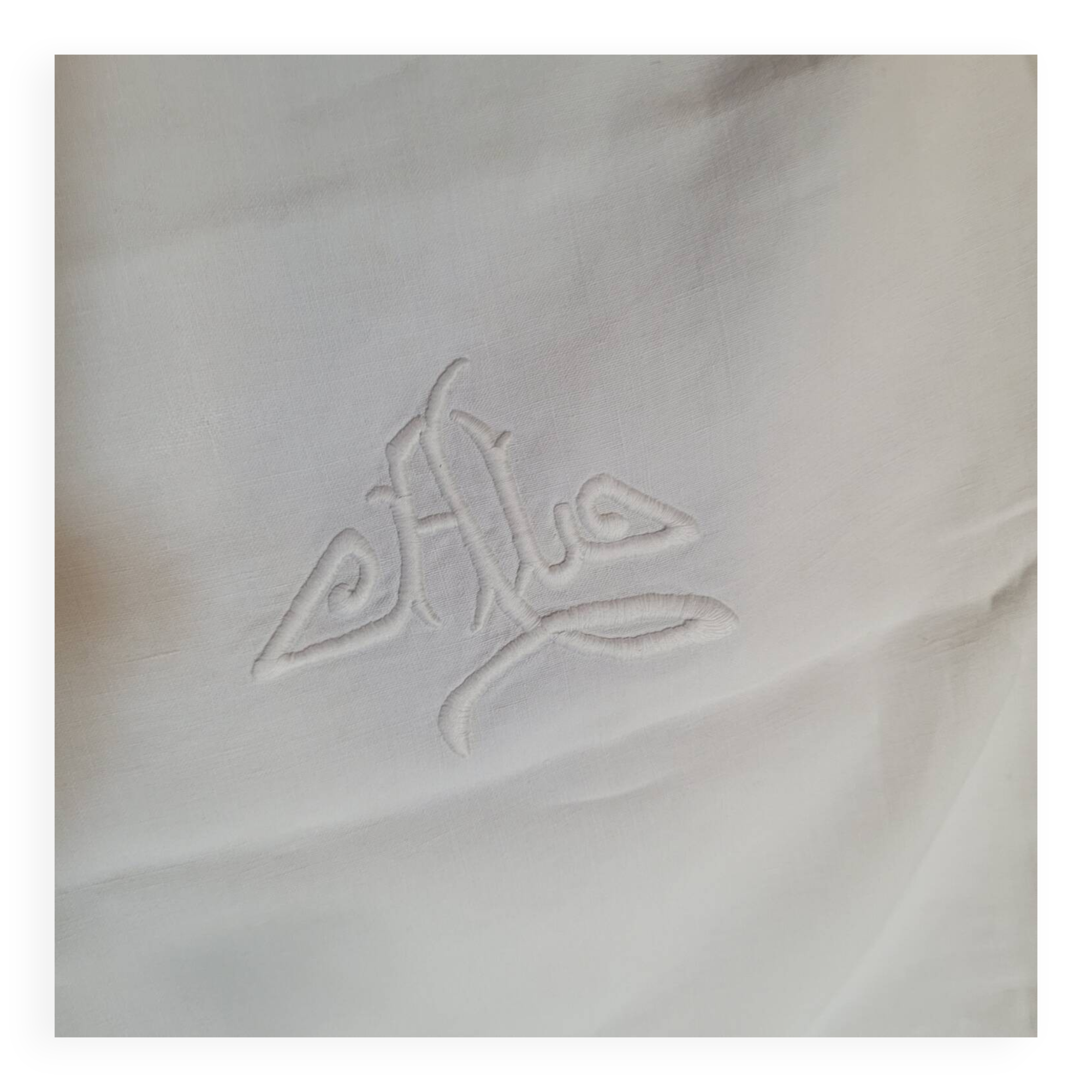 Large Monogrammed Pillowcase – Pure Cotton & Relief Embroidery – Early 20th Century