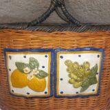 Vintage rattan and ceramic bottle holder