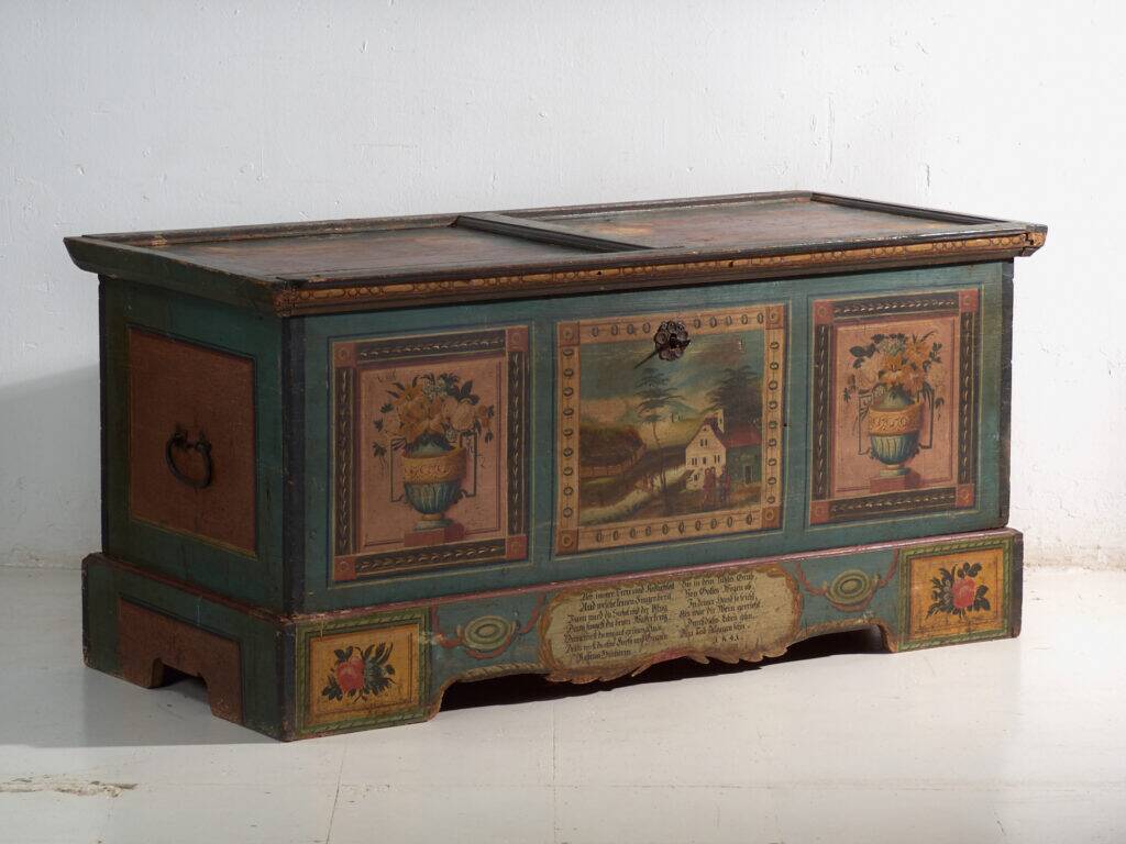 Antique wedding chest painted in pine – Austro-Hungarian Empire, 1841