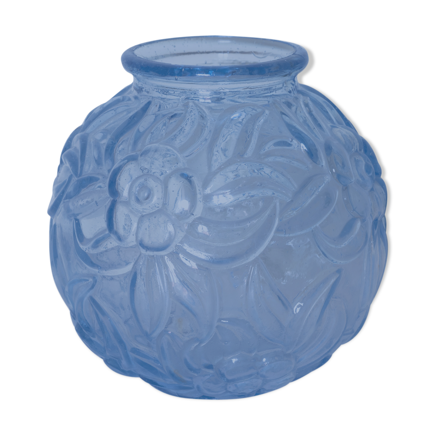 Vase glass ball opaque blue art deco