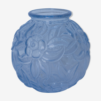 Vase glass ball opaque blue art deco