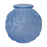 Vase boule en verre opaque bleu art déco