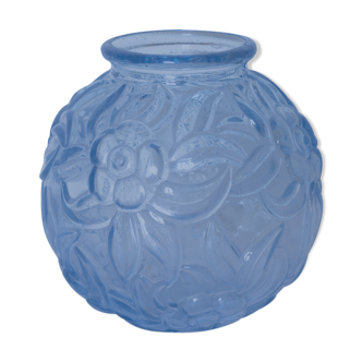 Vase glass ball opaque blue art deco