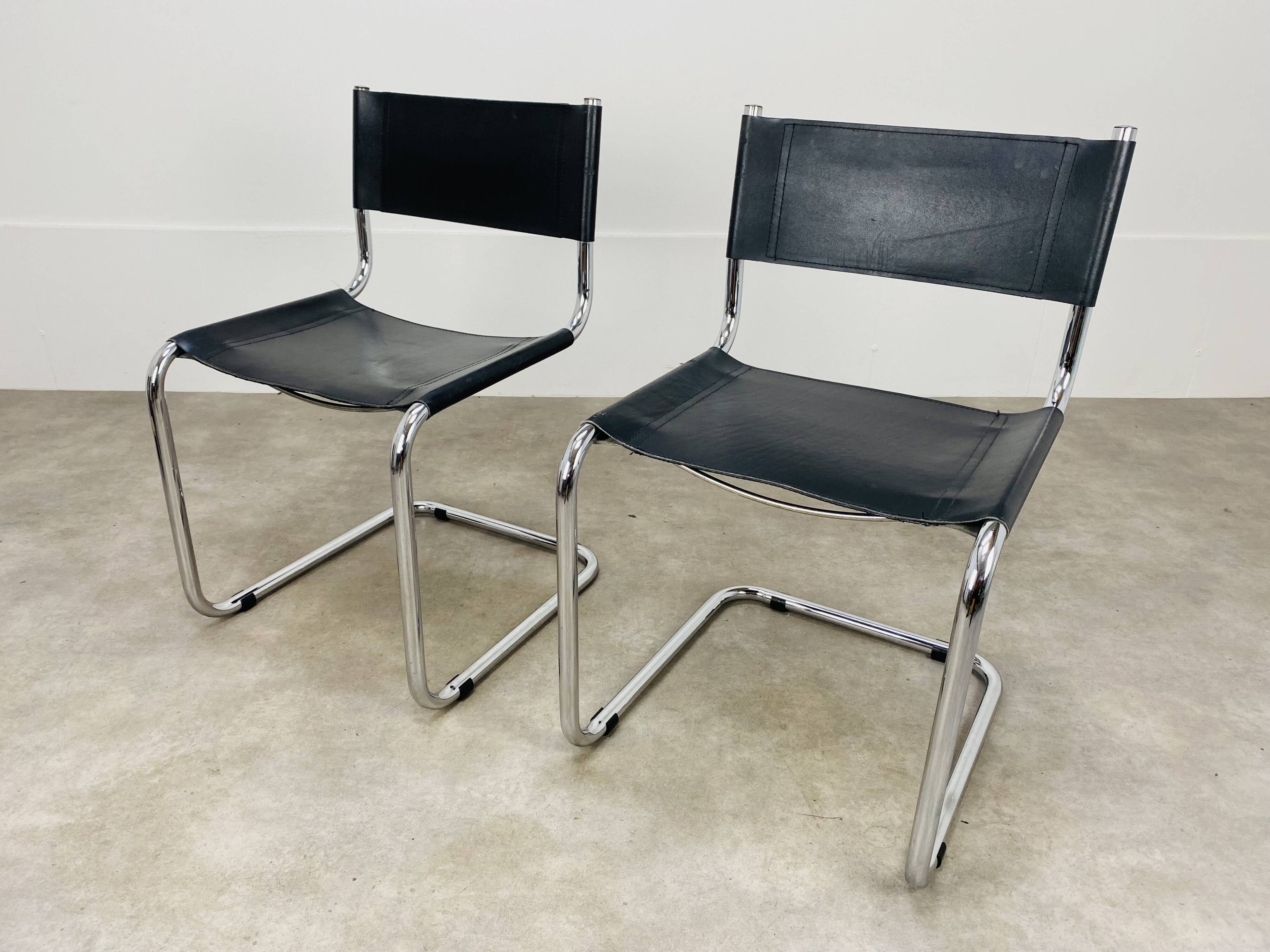 Pair of cantilever chairs imitation leather black and chrome