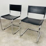 Pair of cantilever chairs imitation leather black and chrome