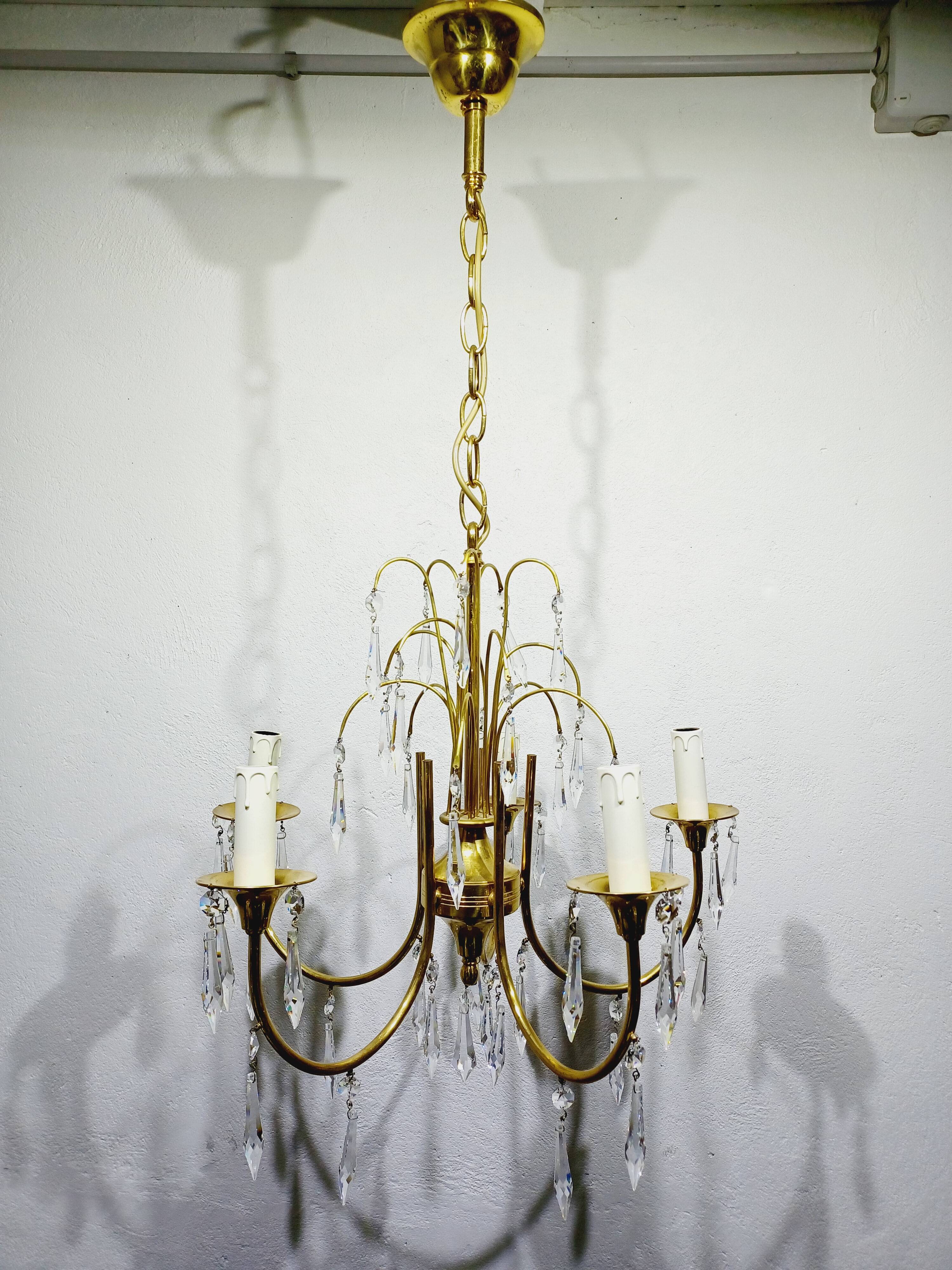 5-light brass and crystal chandelier