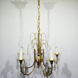 Lustre 5 lumières en laiton et cristal