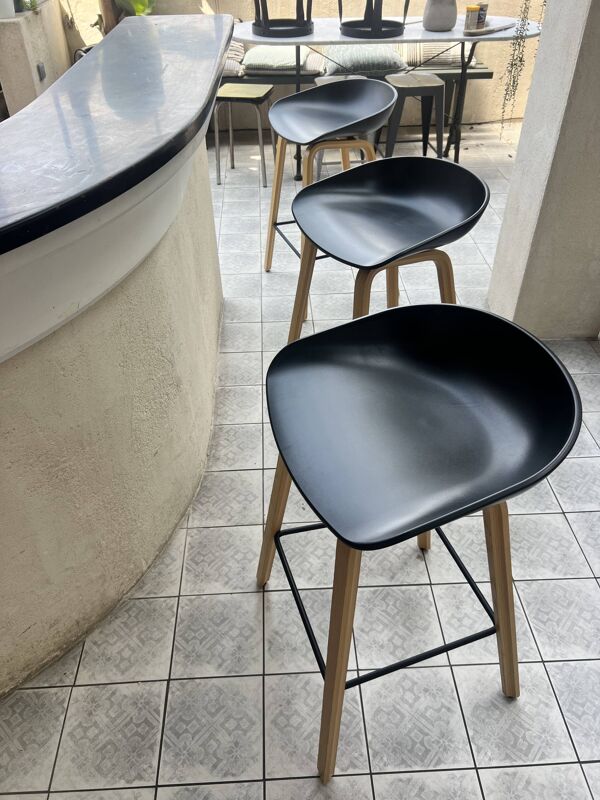 Lot de 3 tabourets de bar Hay About A Stool AAS 32 – H75 – noir / chêne