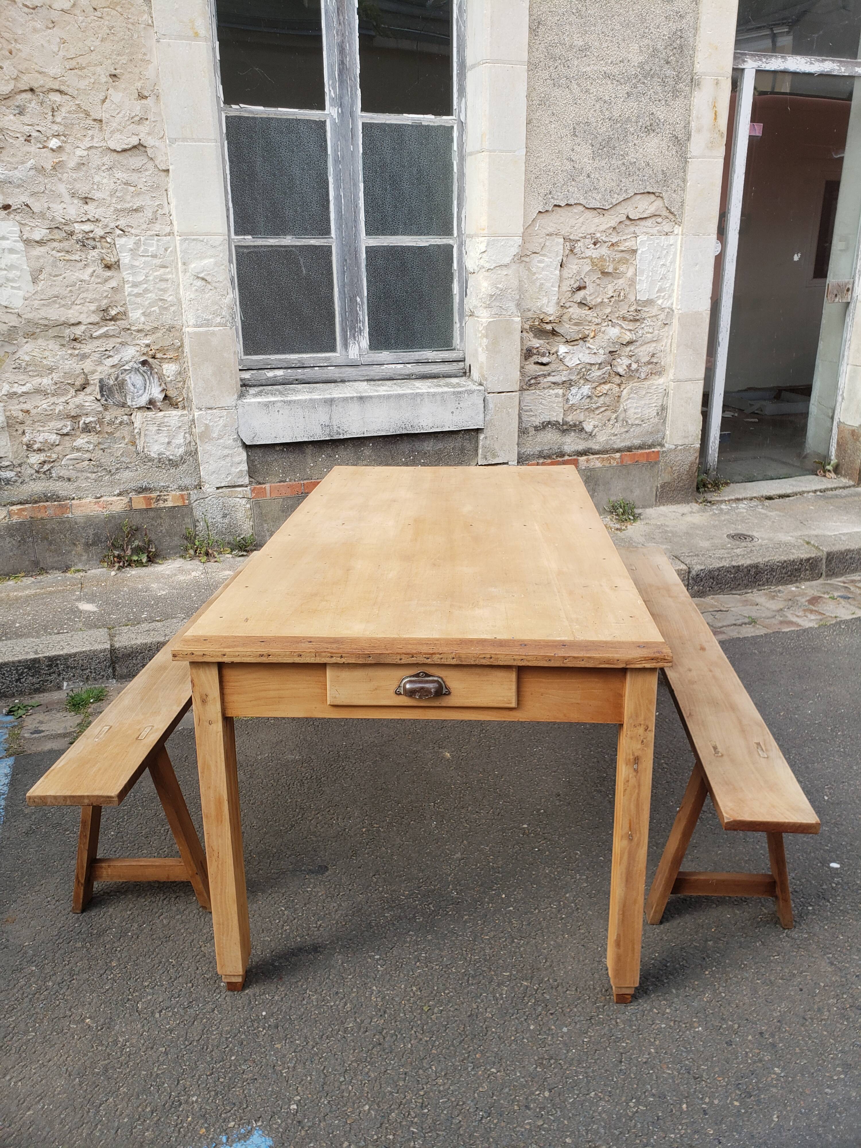 Farm table with pair of benches