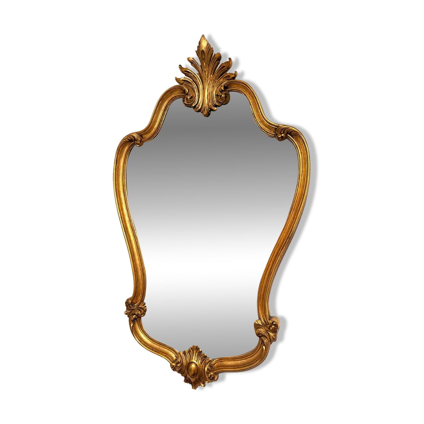 Antique Oval Wall Mirror Gold Leaf Wood Louis XV Style Pediment