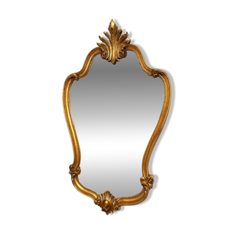 Antique Oval Wall Mirror Gold Leaf Wood Louis XV Style Pediment