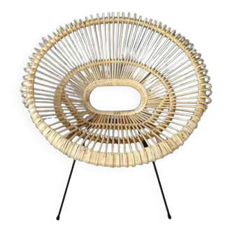 Rattan and metal armchair