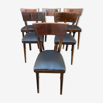 6 chaises de restaurant bois courbé simili cuir 1960
