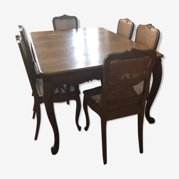 Dining table +6 regency style light oak chairs