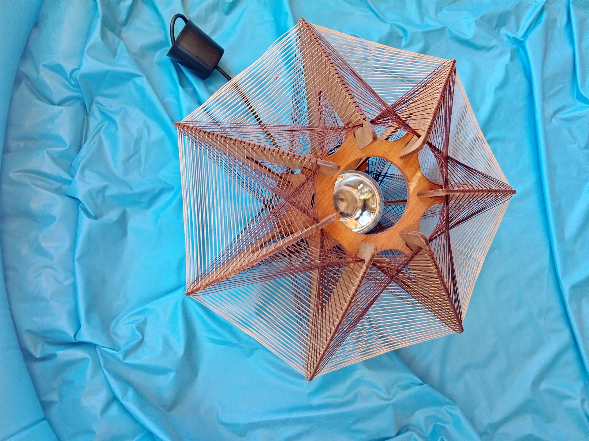 Vintage Scandinavian pendant light in wire and wood