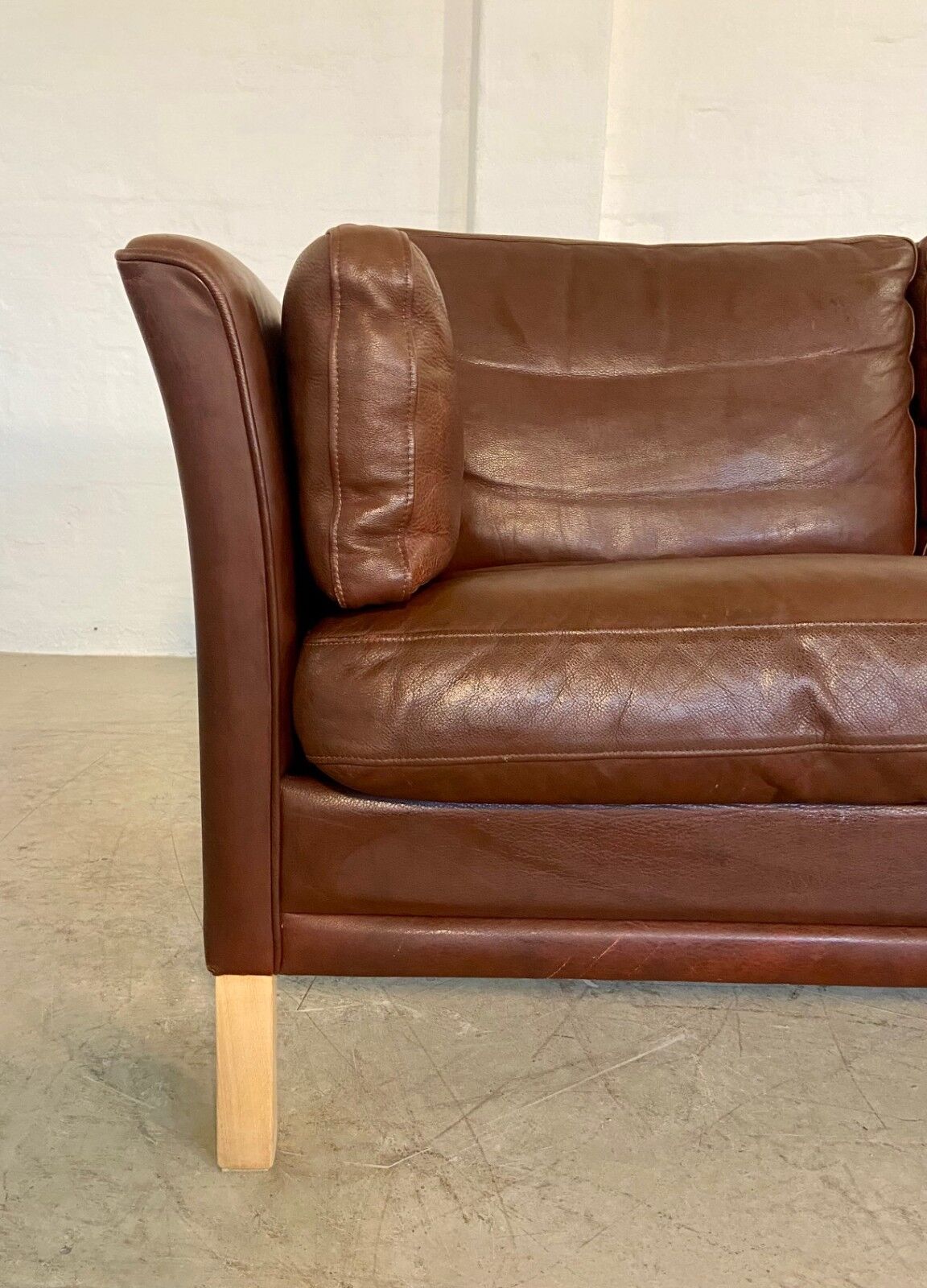 Danish mid-century vintage Mogens Hansen 2 person cognac brown leather sofa 60s