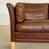 Danish mid-century vintage Mogens Hansen 2 person cognac brown leather sofa 60s