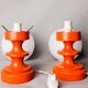Pair orange painted wood opaline glass tabel lamps