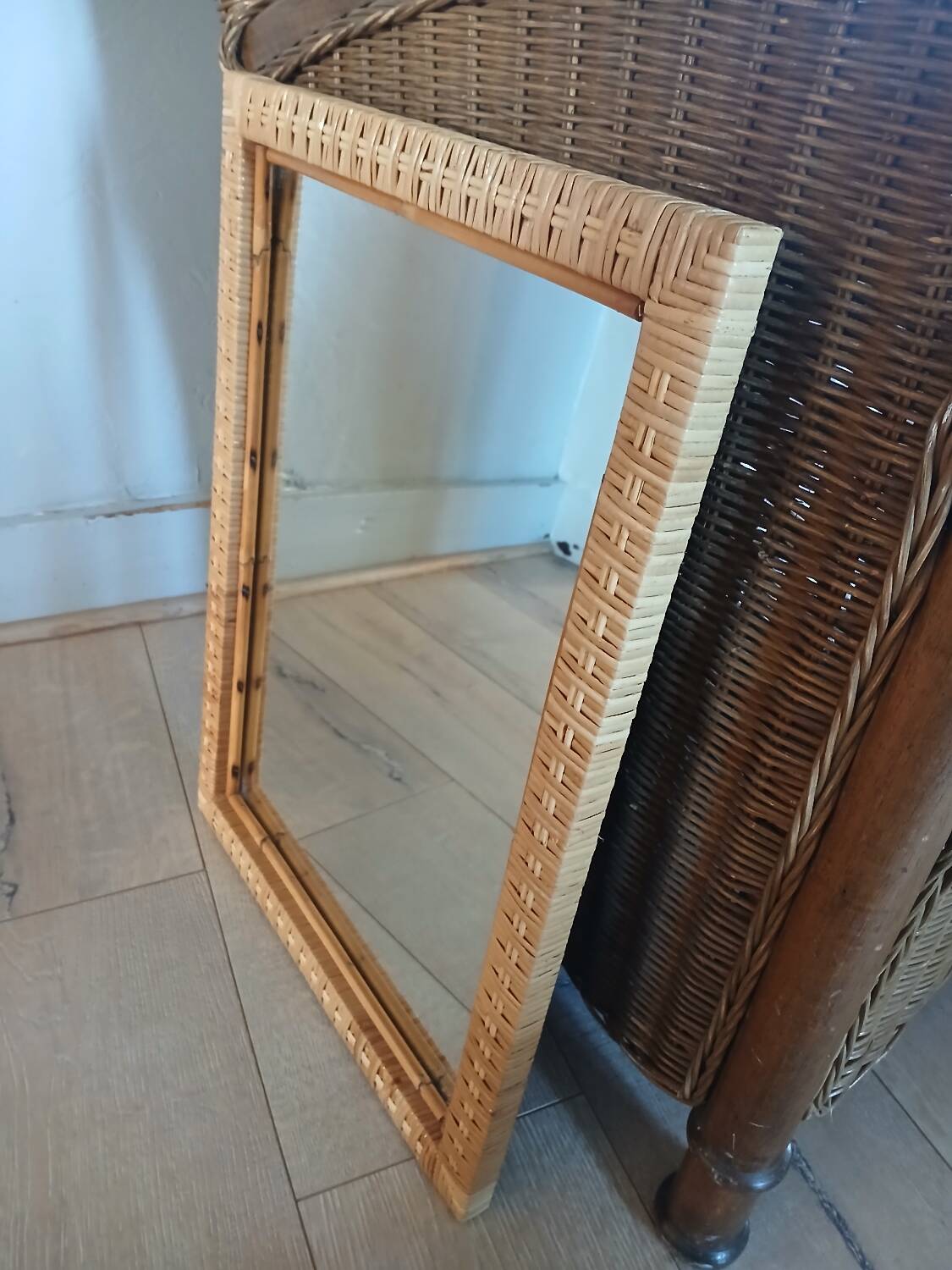 Antique rattan and bamboo mirror