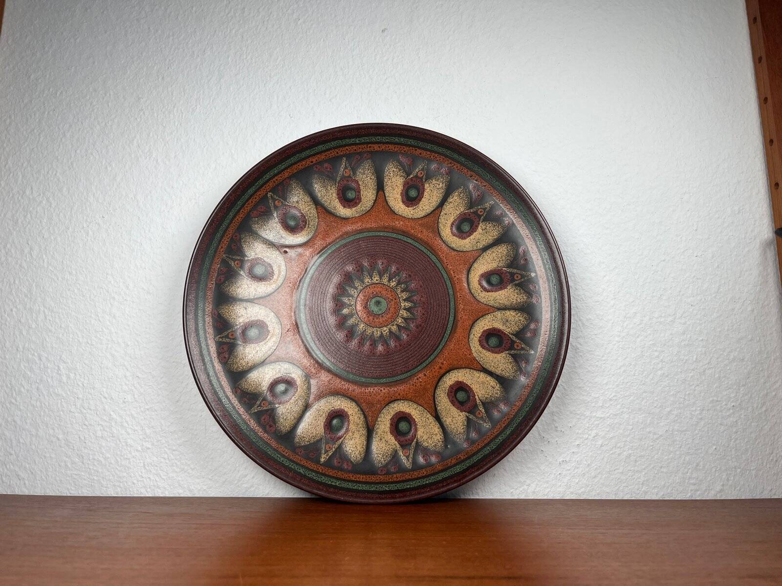 Large vintage ceramic wall plate from KMK Keramik Manufaktur Kupfermühle, 1970s.