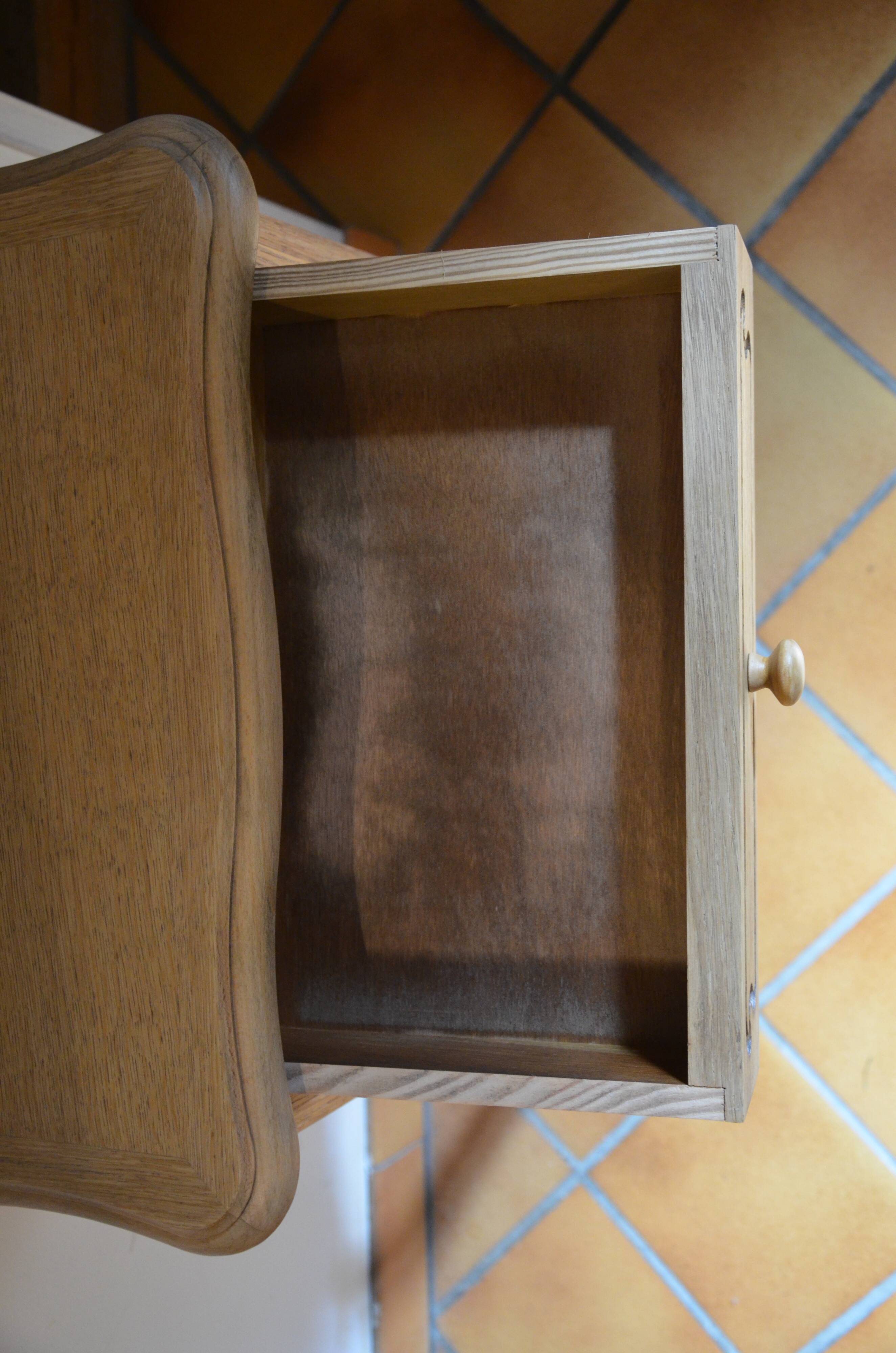 Wood and pink bedside table
