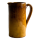 Vintage enameled ceramic watering can vase - retro mustard yellow pot.