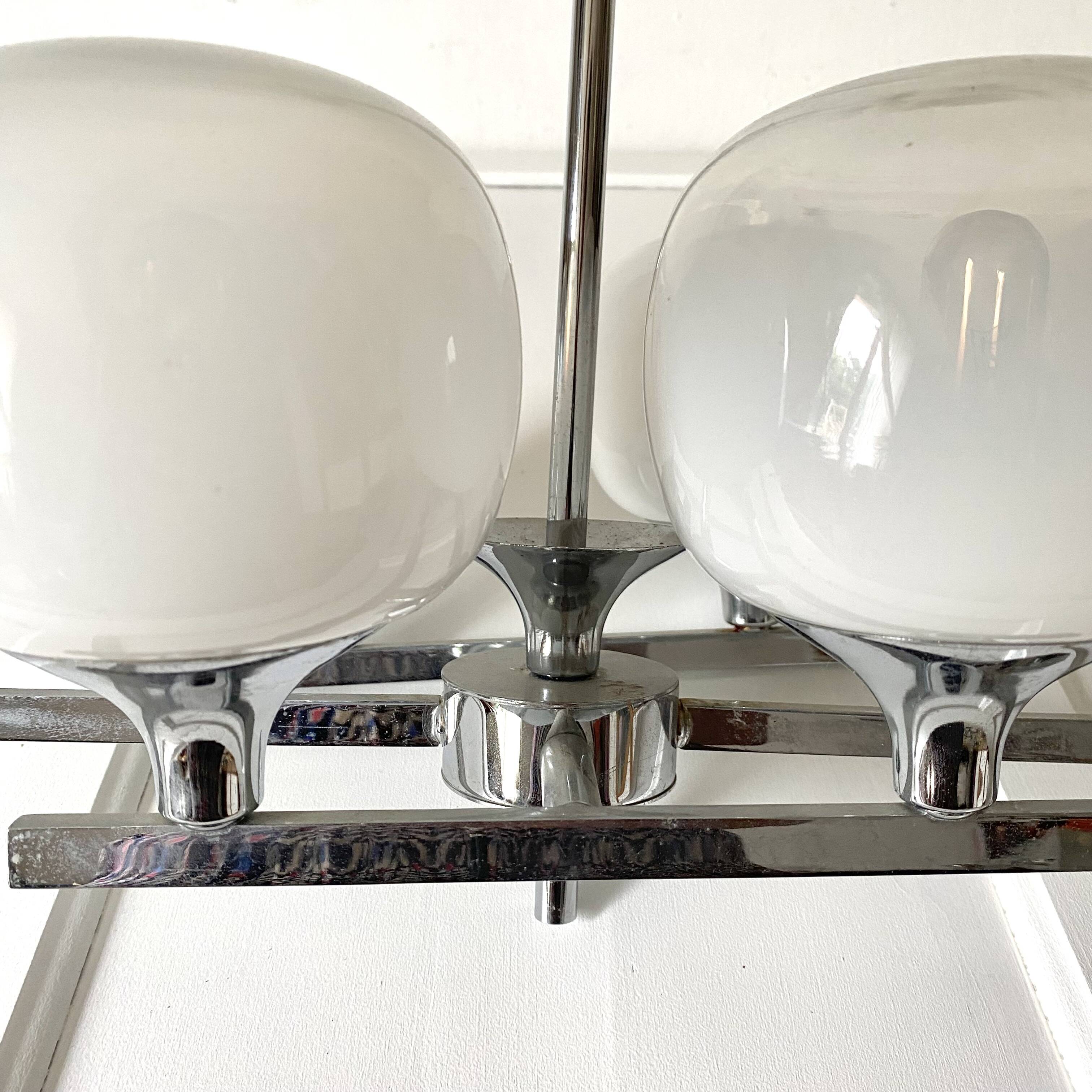 Space Age chandelier, Italian design, chrome and glass