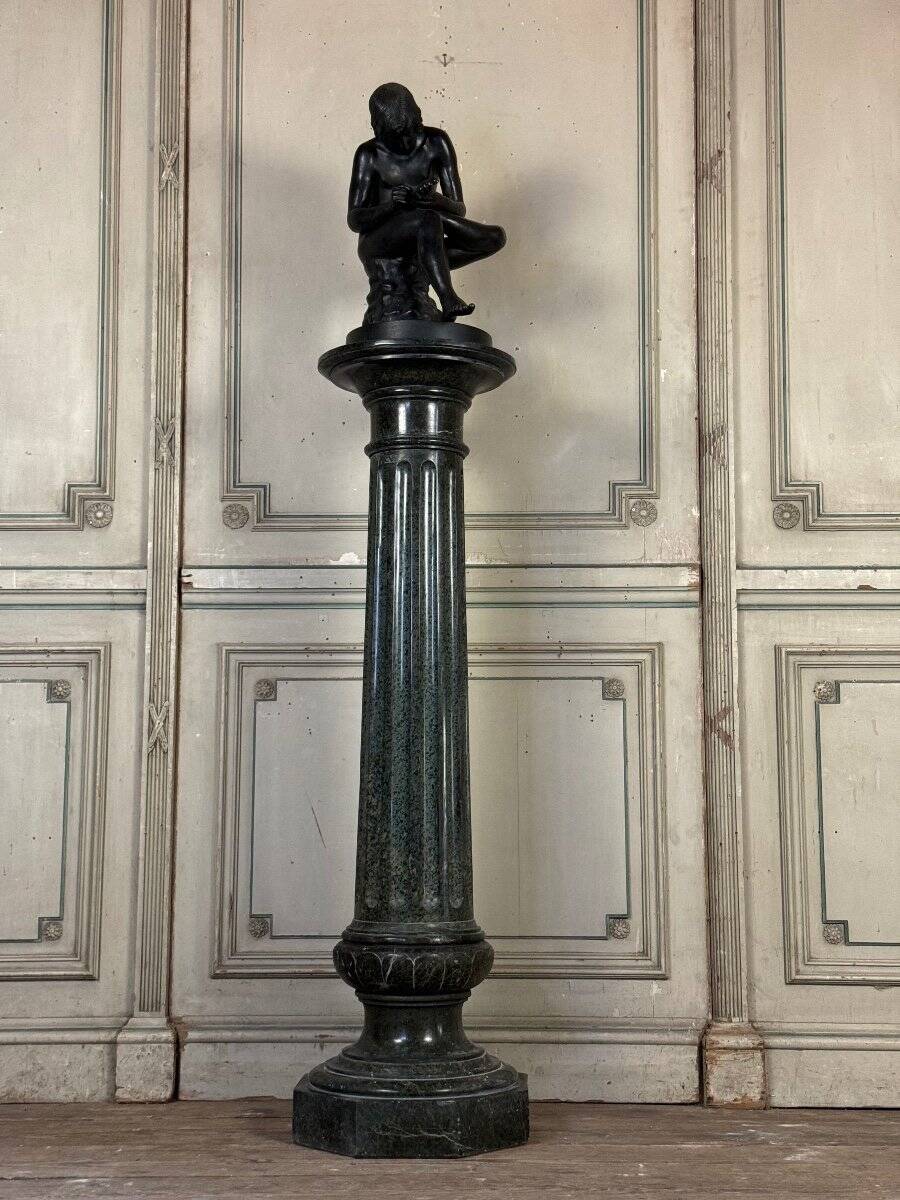 Serpentine Marble Fluted Column, Circa 1880