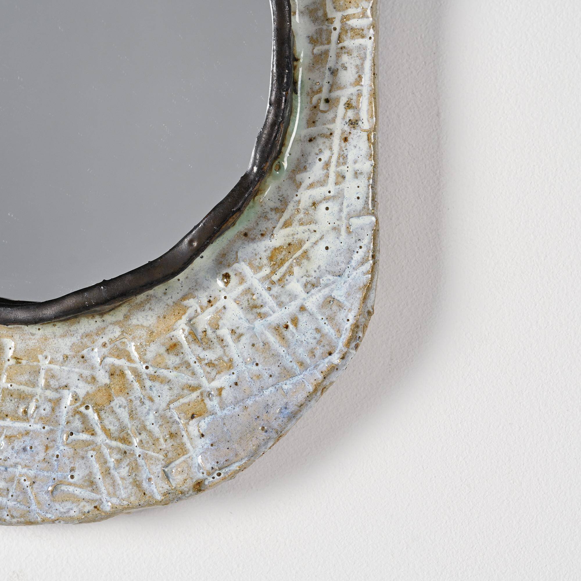 Ceramic mirror by Jean-Pierre Viot, France, circa 1970