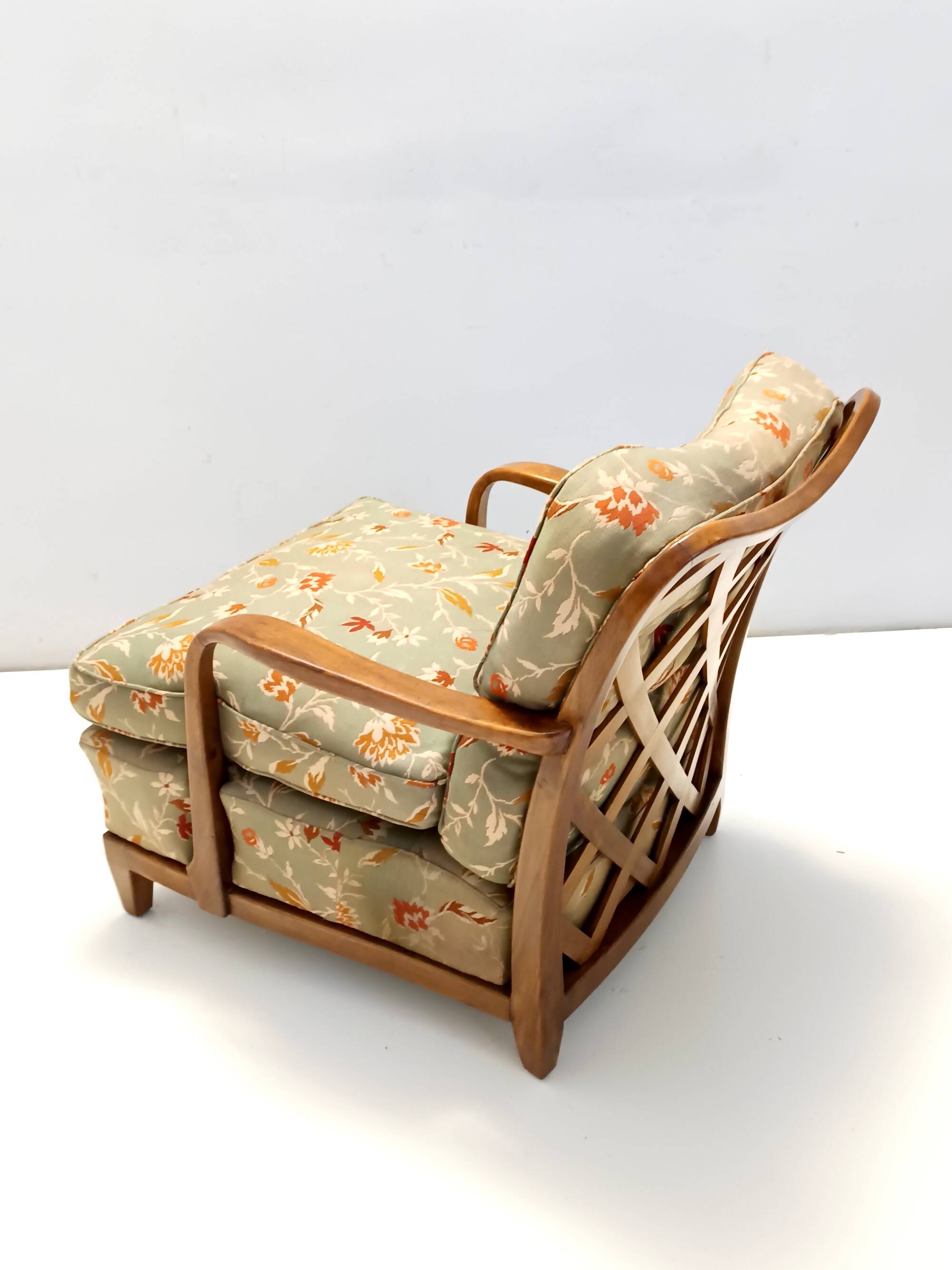 Pair of Olive Green Fabric Armchairs by Paolo Buffa with Walnut Frame
