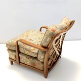 Paire de fauteuils en tissu vert olive de Paolo Buffa avec structure en noyer