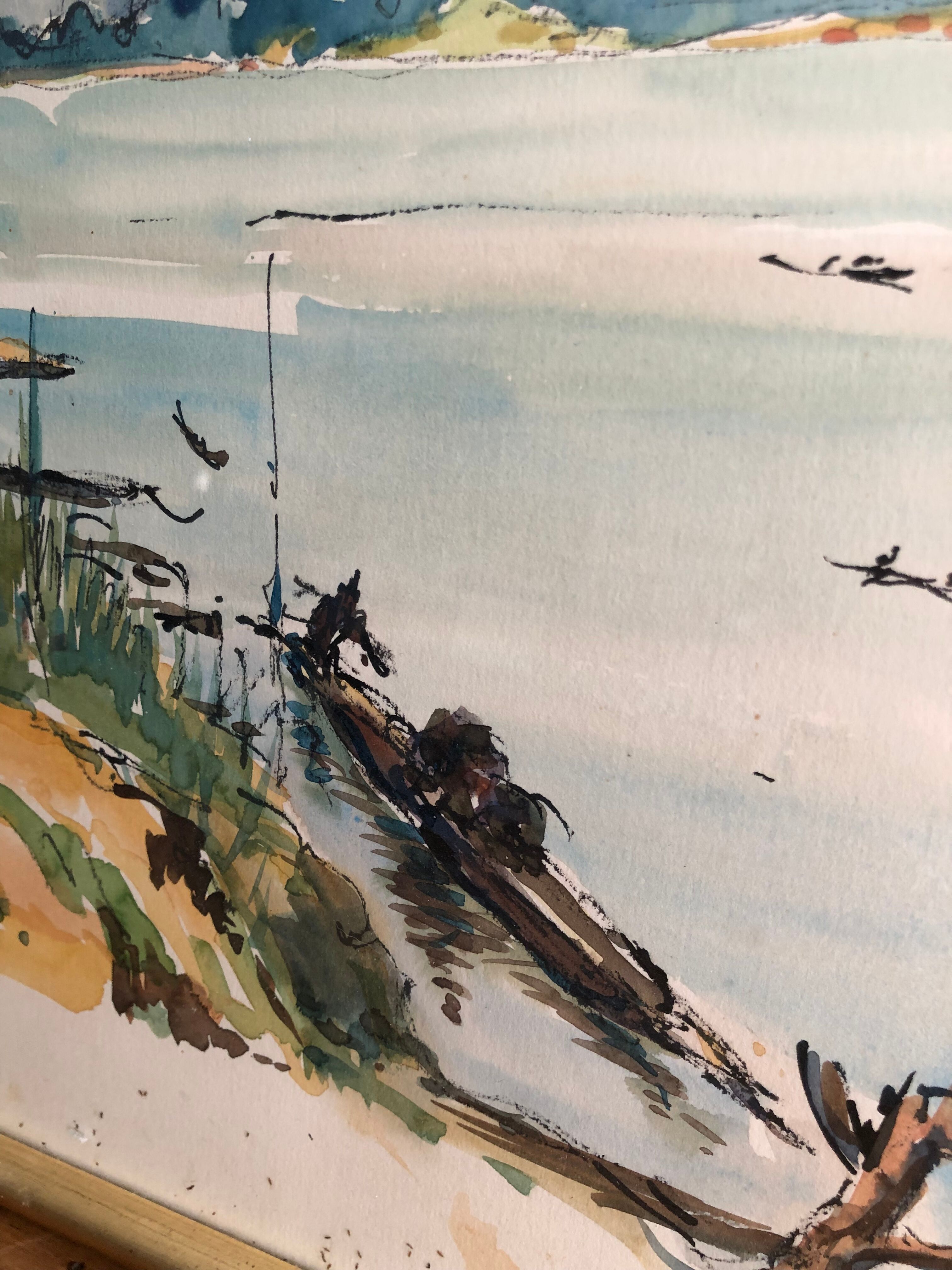 Watercolor by Georges Prestat River in Central African Republic