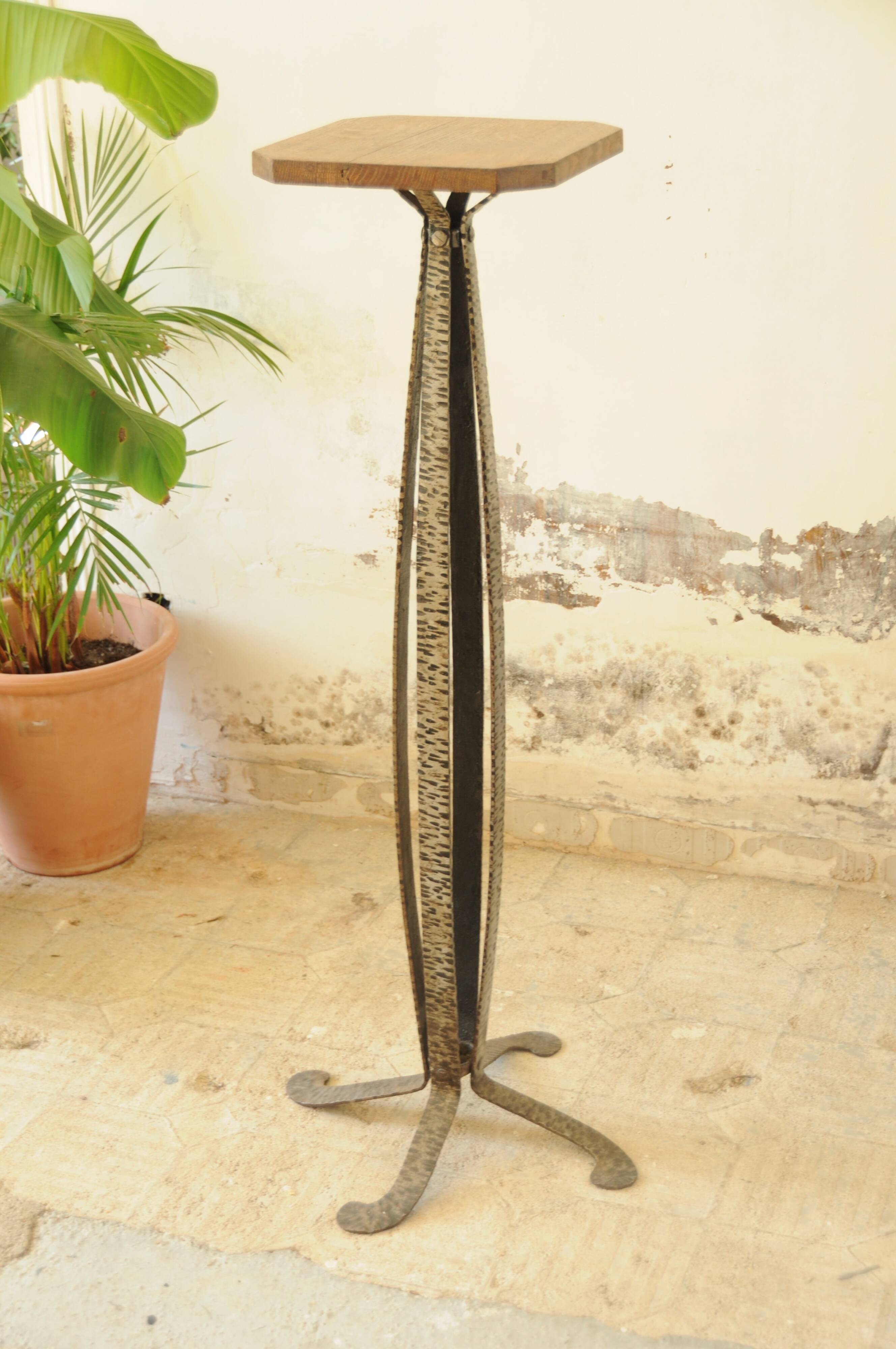 Wrought Iron and Wood Side Table - Art Deco Side Table - Column Furniture