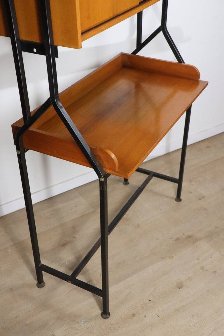 Vintage desk with modular bookcase in wood and metal, 1960