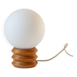 Small pine lamp with opaline ball lampshade, 70s/80s