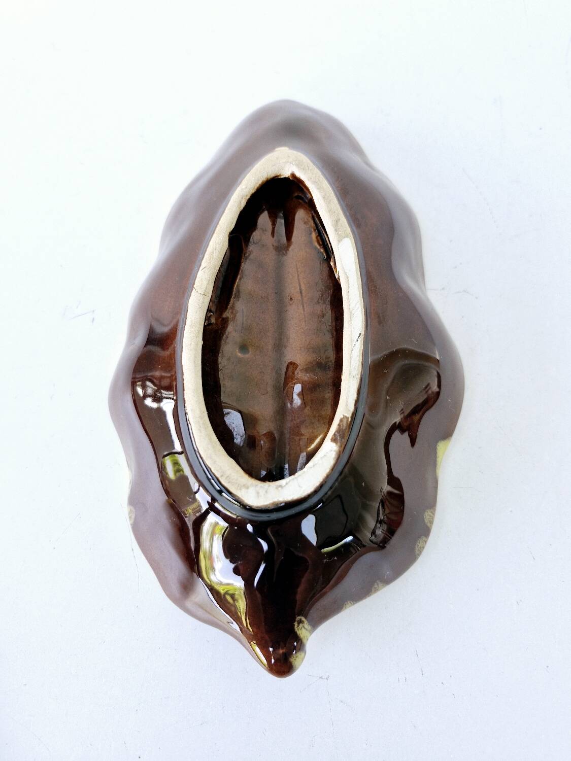 Butter dish and its vintage ceramic knife dlg vallauris leaf shape