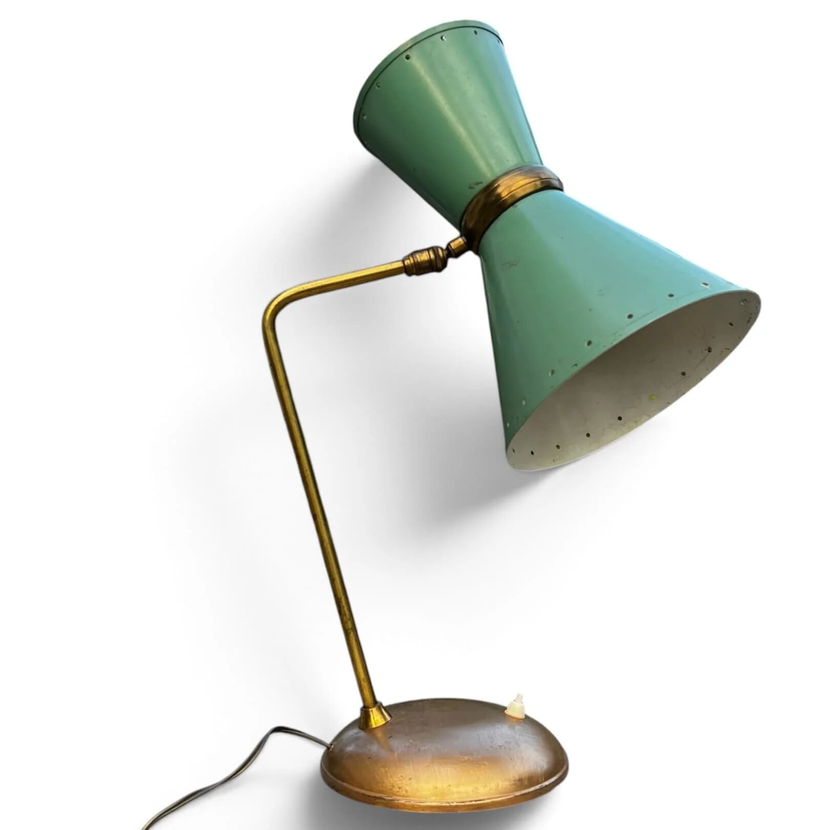 Vintage 1950s Diabolo desk lamp – celadon green & brass