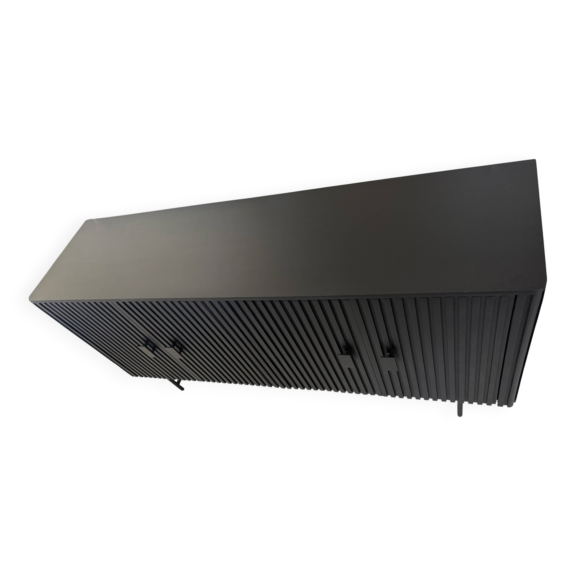 Buffet / black fluted wooden sideboard 170 x 80 cm