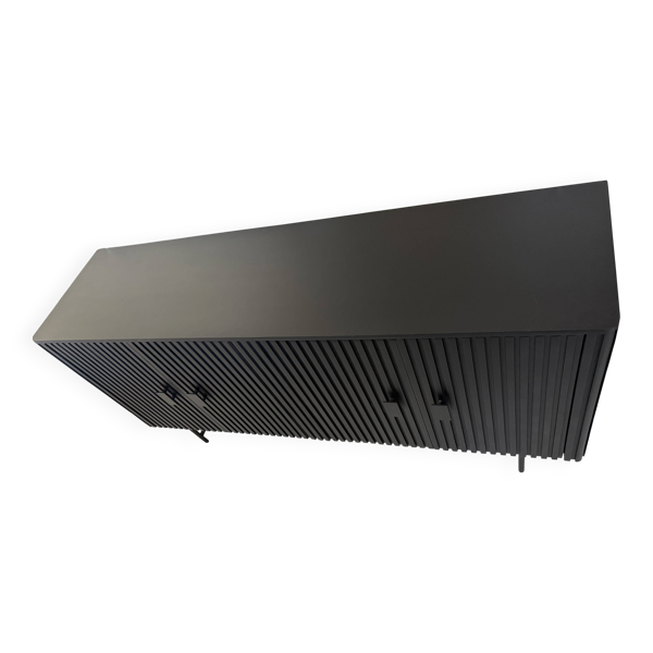 Buffet / enfilade bois noir cannelé 170 x 80 cm