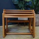 Swedish pale teak nesting tables set of three