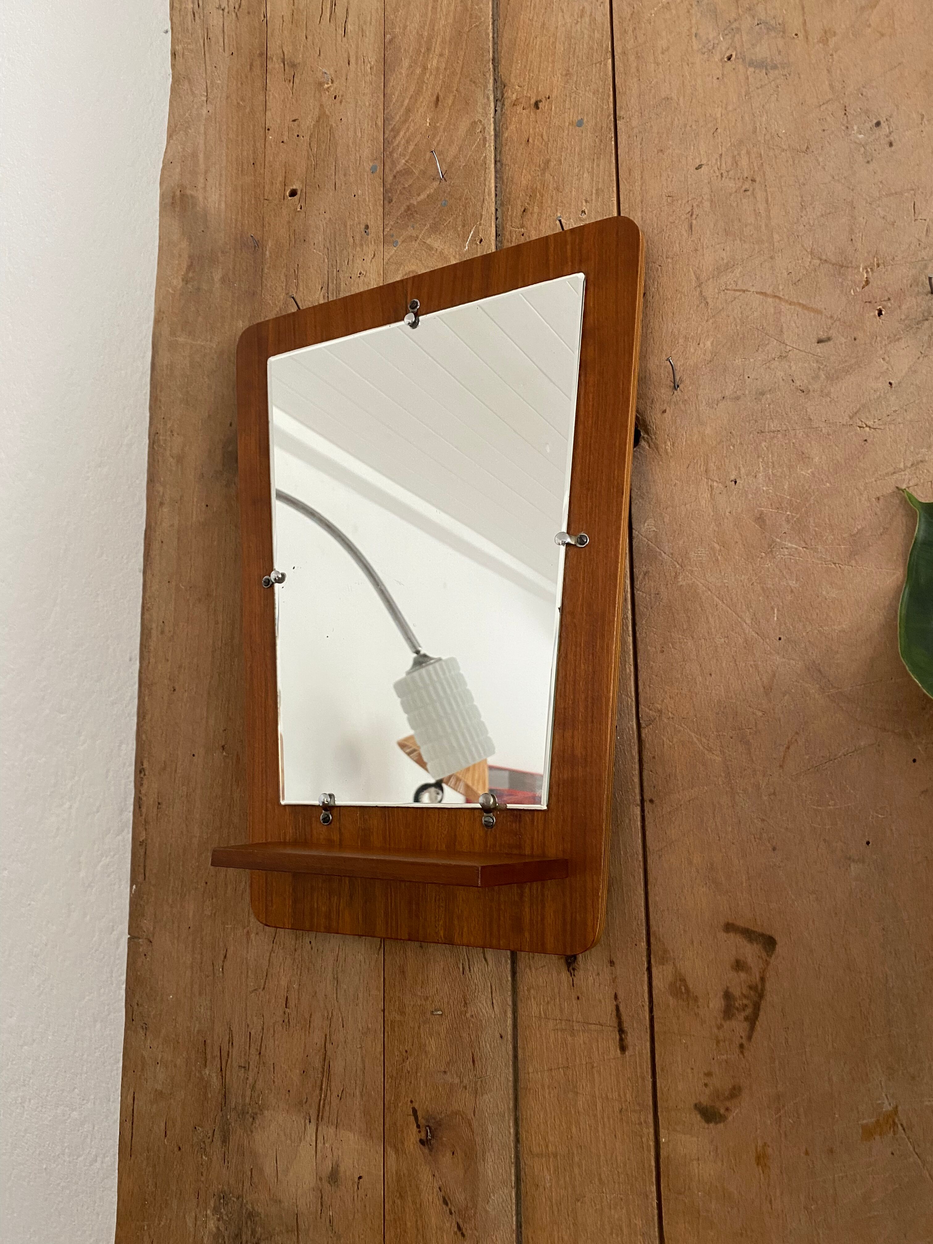 Vintage free-form teak entrance mirror 50s