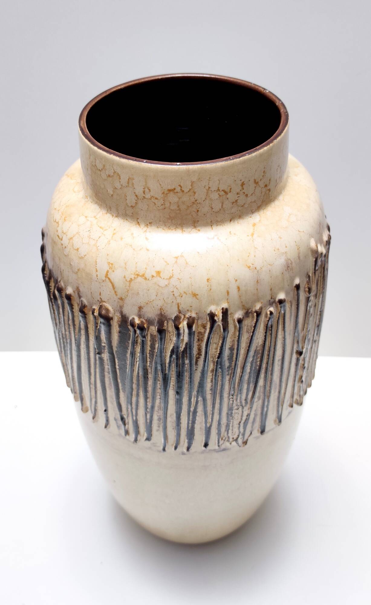Handmade Beige and Black Glazed Ceramic Vase, Germany