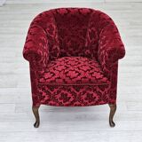 Paire de fauteuils lounge danois, années 1950, tissu rouge en coton/laine.