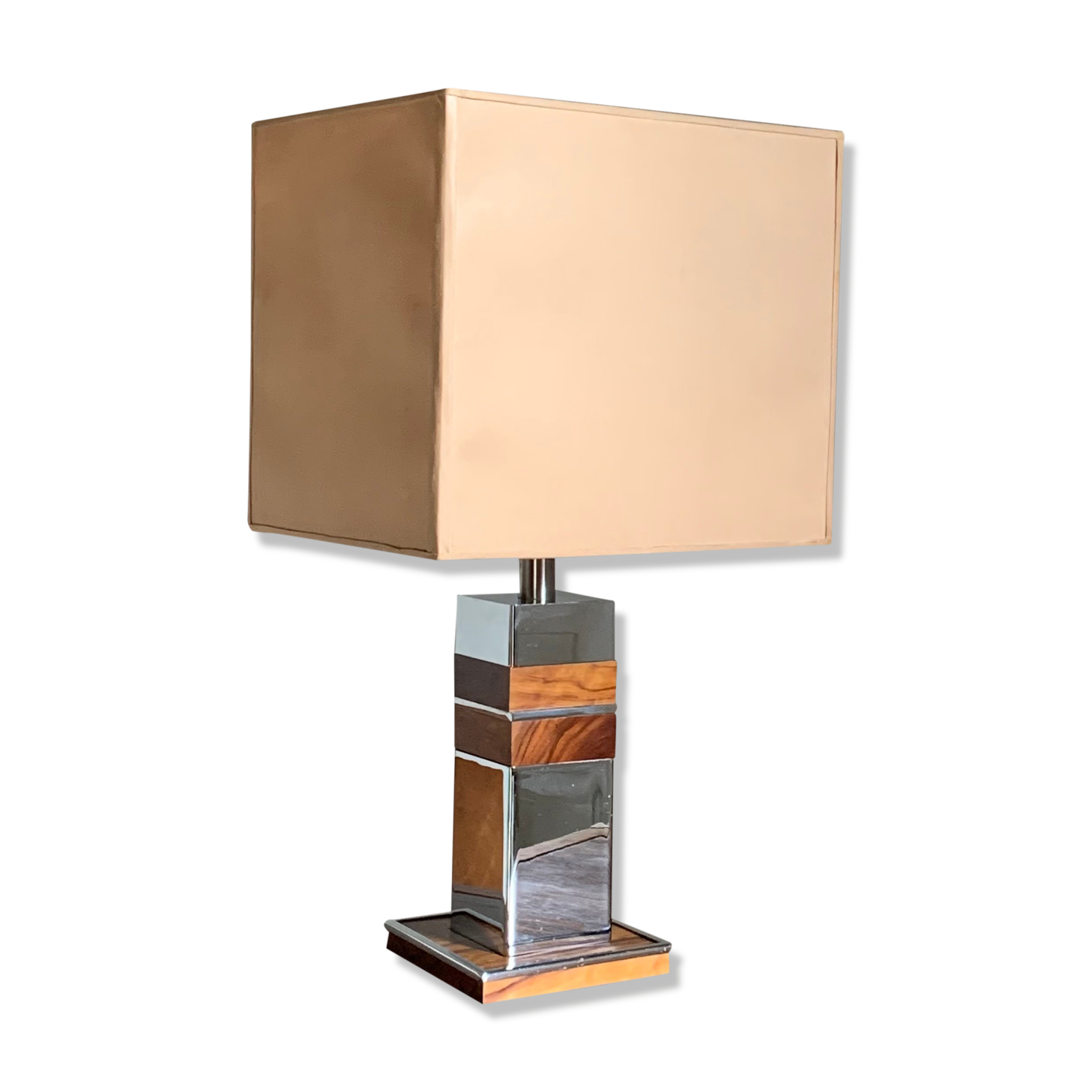 Vintage table lamp chrome and wood seventies