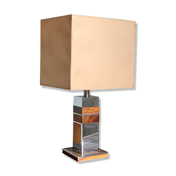Vintage table lamp chrome and wood seventies