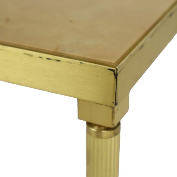 Ensemble de 3 tables gigognes design en laiton, cuivre, verre, doré, style maison jansen