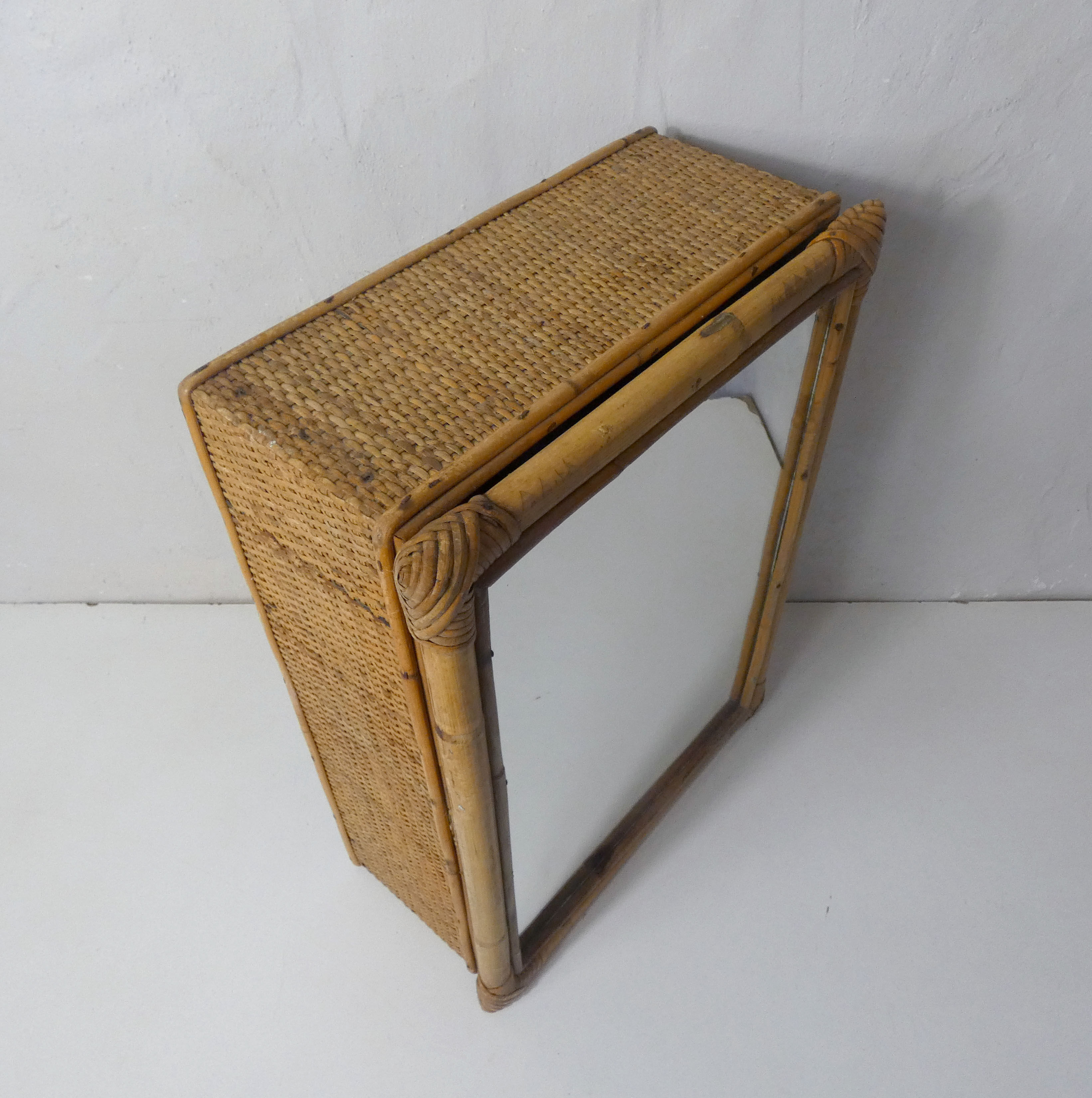 old Vintage rattan medicine cabinet